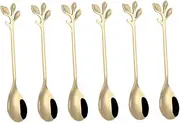 PAMINGONO 6Pcs Creative Leaf Shaped Stainless Steel Dessert Spoon for Elegant Dining for Ice Cakes Fruits and Western Cuisine Golden Finish