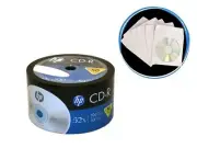 100-Pack HP Brand Blank Logo CD-R CDR Disc Media 52X 700MB + 100 Paper Sleeves