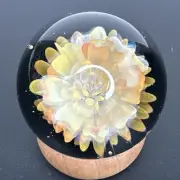 Contemporary Handmade Art Glass Marble 1.64" Fumed Flower Implosion Borosilicate