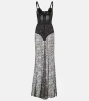 [Nensi Dojaka] Nensi Dojaka Cutout sequined lace-trimmed gown AU 14 black
