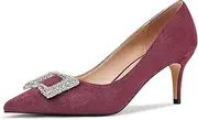 [TRKYYK] Women's Rhinestones Buckle Pumps Pointed Toe Kitten Heels Dress Shoes
