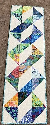 Handmade Quilted Table Runner/Topper ~12" X 39 1/2"~Multi bright colors on white