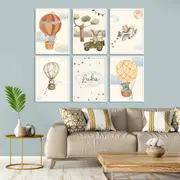 [Namly Design] Posters -Safari Adventure in Hot Air Balloon / Personalised / Set of 6