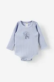 [Cotton On Kids] Cotton On Kids - Organic Pointelle Long Sleeve Bubbysuit - Perwinkle/everly elephant NEWBRN PERWINKLE/EVERLY ELEPHANT