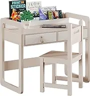 Treocho Kids Desk and Chair Set, Study Desk for Kids with Drawers, Kids Table and Chair Set for 10-12 Years Old, Student Writing Desk for School & Study Room, Pink