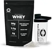Pure Product Australia - Whey Protein Isolate & Hydrolyzed - 100% Premium Grass Fed - 30g Protein per Serve, Fast Absorbing - Non-GMO - Easy Digesting - 2kg (60 Servings) - Unflavour + Glass shaker