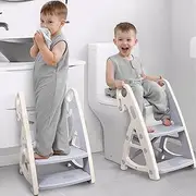 FLEXECHO Potty Training Seat - 2IN1 Toddler Toilet Seat with Anti-Slip Step Stool Ladder, Ultra-Stable Kids Toilet Seats with Soft Cushion and Handles for Boys Girls - Adjustable Step Ladder