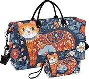 [ZRYSMY] Cat Abstract Art Duffel Bag for Traveling, Travel Bag Gym Bag, with Multiple Interior Pockets Shoulder Weekender Bag for Women Men with Toiletry Bag 20.5L x 1.9W x 13.8H, Multi-Colored, one