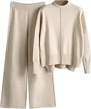 [Generic] Two Piece Pants Outfits Women Autumn and Winter Fashion Temperament Loose Casual Wide Leg Pants Knitted Sweater Two Piece Suit Women Snowsuit