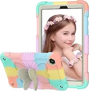 [ROUMAYMAY] for Samsung Galaxy Tab A9 Case with Kickstand Butterfly Wings, Heavy Duty for Samsung Tab A9 Cover 8.7'', Cute Shockproof Protective Tablet Case with Stand for Kids Girls, Colorful Pink