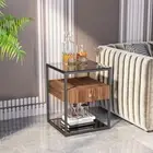 Bedside Table Cabinet Nightstand Side End Table Drawers Storage Chic Clear Glass