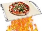 14” X 16” Rectangle Ceramic Pizza Baking Stone with Metal Handle Rack Compatible