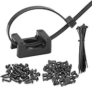 BokWin 50 Pcs Black Cable Tie Base Saddle Type Mount Wire Holder Cable Zip Tie Saddle Type Mounts Base with Self-Locking and 50Pcs Deep Thread Pan Head Screws