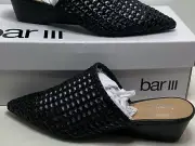 New Bar III Black Kaycip Faux Leather Perforated Woven Pointed Toe Mules Sz. 5 M