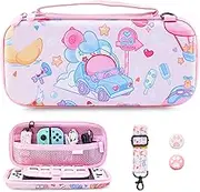 RHOTALL Pink Cute Carrying Case Compatible with Nintendo Switch/Oled,Shoulder & Hand Strap,Protective Hard Portable Travel Carry Case Shell Pouch Accessories,2 Thumb Caps