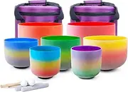 Frosted Crystal Singing Bowls, 7pcs 12C 11D 10E 9F 8A 7G 6B, 6-12 Inch Set, For Meditation, Body Healing, Yoga, With Suede Striker, Rubber Mallet, O-Ring