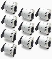 GROF DK-22205-10 Endless Label Paper - 10 Rolls Label Paper Compatible with Brother QL Label Printer - 62 mm x 30.48 m DK22205 Black and White Self-Adhesive Labels for QL P-Touch Printers