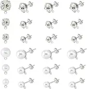 SUPERFINDINGS 6 Styles Cubic Zirconia Stud Pearl Earrings With 208Pcs Ear Plug 5mm/6mm/8mm Stainless Steel Round Clear Pearl Stud Earrings Flat Back Stud Earrings for Wedding