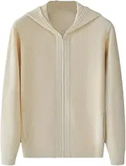 [Hamthuit] Men Cashmere Hooded Cardigan Sweater Zipper Knit Thick Warm Sweater Zipper Cardigan Hooded Collar Sweater