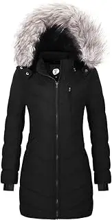 FASRYKOC Women's Quilted Puffer Jacket Removable Faux Fur Hooded Long Puffer Coat Lightweight Full-Zip Puffer Jacket