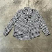 Ann Taylor Blouse Womens Medium Black Multi Geo Tie Neck Button Front Office
