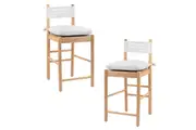 Design Square Set Of 2 Casey Wooden High Back Rest Kitchen Counter Bar Stools W/ Cushion White/Oak