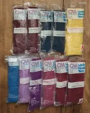 11 Asst Vtg Columbia Minerva Latch Hook 2.5" Rug Yarn Wine Blues Yellow Lavender