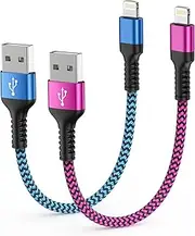 Short iPhone Charger Cord, USB A to Lightning Cable 1FT/2Pcs [ MFI Certified] Braided Fast Charging Wire Data Line for iPhone 14 Pro Max 13 12 Pro/11/XS/XR/X/SE/8 Plus/7/6s, iPad Mini/Air for Car