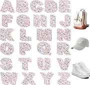 Sekonow 52 Pieces Iron on Letters for Clothing, Alphabet Embroidered Fabric Letter Patches A-Z, for Clothes, Hats, Jeans, Shirts, Bags, Pink Flower