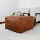Moroccan Ottoman Footstool Leather Pouffe Genuine Boho Pouf Unstuffed Handmade