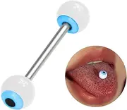 [TRBR] 14G Tongue Rings for Women and Men, Blue Eyeball Tongue Piercing Jewelry for Tongue Piercings, Surgical Steel Tongue Ring, Stainless Steel Acrylic, no gemstone