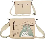 [Glaswder] Canvas Messenger Bag Large Capacity Multipurpose Crossbody Bag Anime Travel Casual Shoulder Bag, Beige & Green