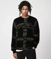 AllSaints Union Crew Neck Pullover Slim Sweater Black Wool & Yak Patriotic Sz XL