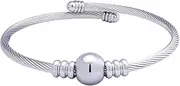 [555Jewelry] Adjustable Center Bead Twisted Cable Wire Bangle Bracelet for Women