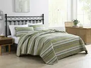NIP Stone Cottage Quilt Collection Fresno Green Striped Full/Queen Quilt Set 3pc