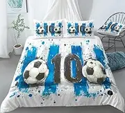 REALIN Soccer Football Duvet Cover Set Hand-Drawn The Ball Game Sport Soccer Bedding Girl Boy Kids Bed Sets 3/4PCS Quilt Covers/Sheets/Pillow Shams,Twin/Full/Queen/King (A,Full-200x229cm-3PCS)