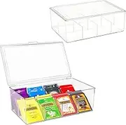 [2 Pack] Puricon Clear Tea Bag Organizer for Cabinet Pantry, Divided Bin Storage Container for Tea Packets Wrapped Tea Bags Snacks