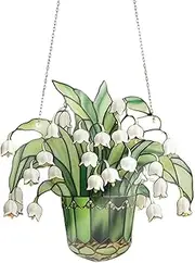 Lily Of The Valley Sun Catcher Crystal Sun Catcher, Stained Glass Window Hanging Whimsical Window Decoration Lily Of The Valley Plant Artificial Flower GiftWindow Sun Catcher Interior Decor With Chain