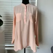Eileen Fisher Petal Mandarin Collar Popover Boxy 100% Silk Shirt Sz M Petite