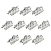 100Pcs Ribbon Crimp Clamp Ends 10mm Cord End Clasp for DIY Craft Silver Tone