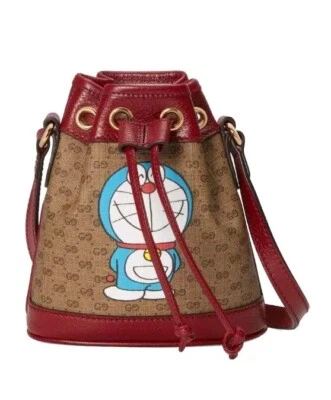 Gucci x Doraemon Mini Bucket Bag GG Supreme Monogram Coated Canvas Manga