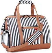 [Lekebobor] Overnight Bag for Women Travel Duffle Bag Foldable Weekender Bag with Shoe Compartment Top Large Opening, 45L, Striped