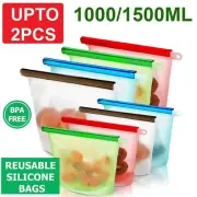 NEW Resealable Silicone Food Storage Bag Freezer Kitchen Vacuum Fresh Zip lock