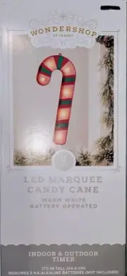 Wondershop LED Candy Cane Marquee Sign Christmas Warm White Battery Wall Hanging