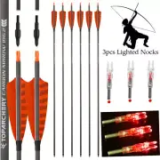 6PACK Archery 32" Carbon Arrows SP400 & 3pcs Lighted Nocks for Hunting Target