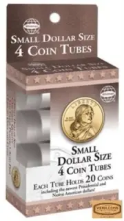 Small Dollar Size - 4 Round Plastic Coin Tubes with Screw Lid by Whitman -#28854