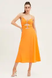 Ally Fashion Orange A Line Dress Midi - Size 14, Women's Midi Dress