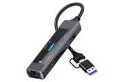 USB 3.0 to Ethernet Adapter, 5 in 1 MultiPort USB C Docking Station WithDongle 3.0 Card Reader Ethernet Type Usbc Dock Splitter for Laptop MacBook Mac Mini Surface XPS Windows Linux PC HP(Black)