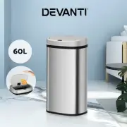 Devanti 60L Sensor Bin Motion Rubbish Automatic Trash Can Kitchen Silver