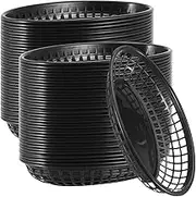 60 Pack Black Plastic Fast Food Serving Baskets, 9 x 5.6 x 1.5 Inch Oval Baskets for Bread, Fried Chicken, Burgers, Sandwiches, Fries